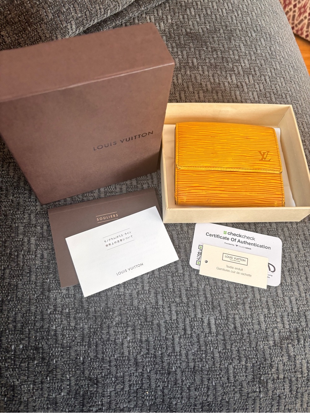 Louis Vuitton Yellow Epi Leather Compact Wallet with LV Monogram
